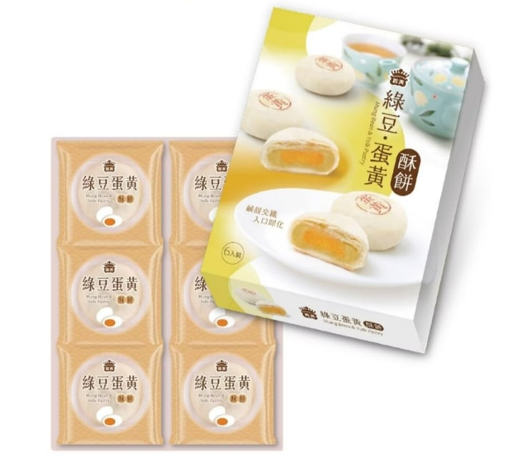 綠豆蛋黃酥餅禮盒(6入)，產品介紹蛋素
酥皮/綠豆蛋黃酥餅/70g*6入

保存期限:21天
外盒尺寸:26.7*19.8*5.5cm
淨重:420g