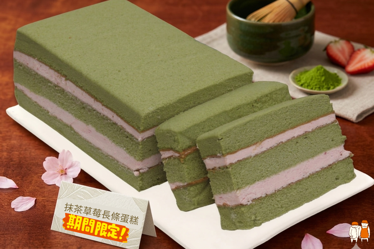 115年母親節限定-抹茶草莓蛋糕，產品介紹9折優惠價 $359 (原價$399)
濃郁抹茶香，遇見清甜草莓，交織出層次豐富的日式風味。
嚴選抹茶製作蛋糕體，茶香淡雅不苦澀，口感鬆軟細緻；搭配酸甜草莓，為整體風味增添清爽果香，甜而不膩、層次平衡。
長條蛋糕設計，方便切片分享，無論是下午茶時光、家庭聚會，或作為貼心小禮，都能帶來剛剛好的幸福滋味。
一口抹茶香，一口草莓甜，簡單卻令人回味。